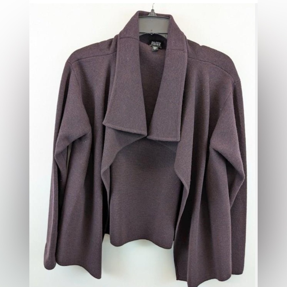Eileen Fisher Women's Deep Purple Open Front Sweater 100%Wool